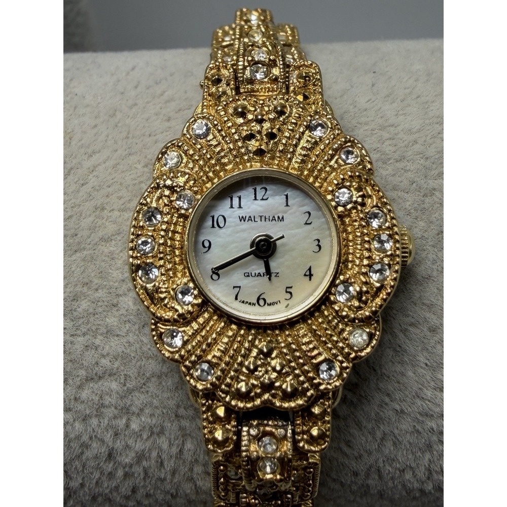 Waltham WLA15 New Battery Ladies MOP Watch 20MM 6.25" Gold Tone